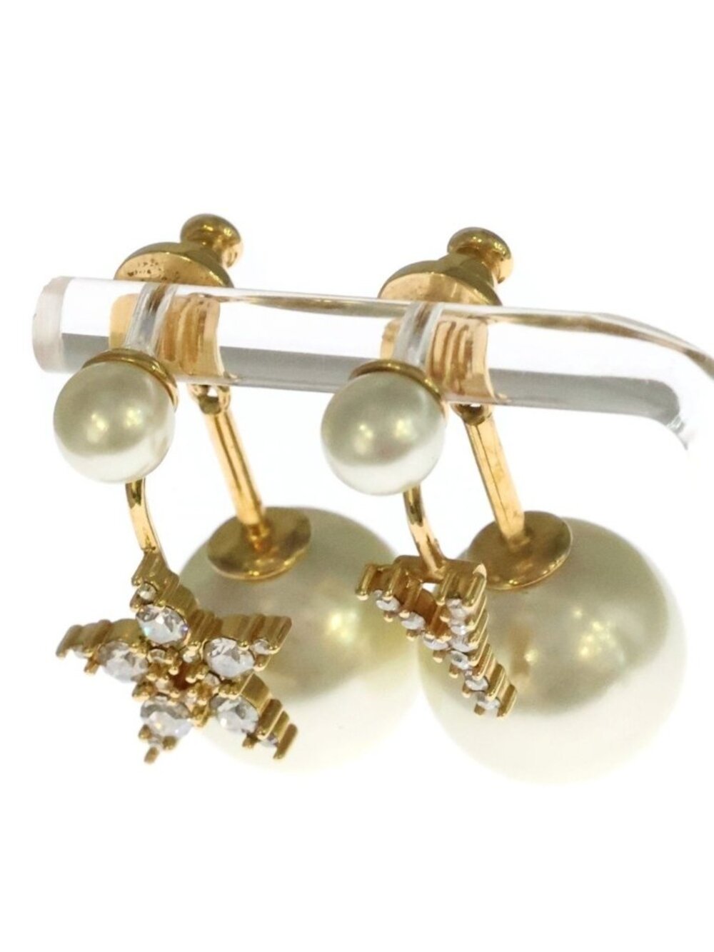 Dior Tribal Pearl Earrings Rhinestone White Gold